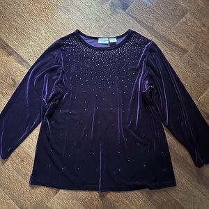 Jaclyn Smith Deep Purple Velvet Long Sleeve Top